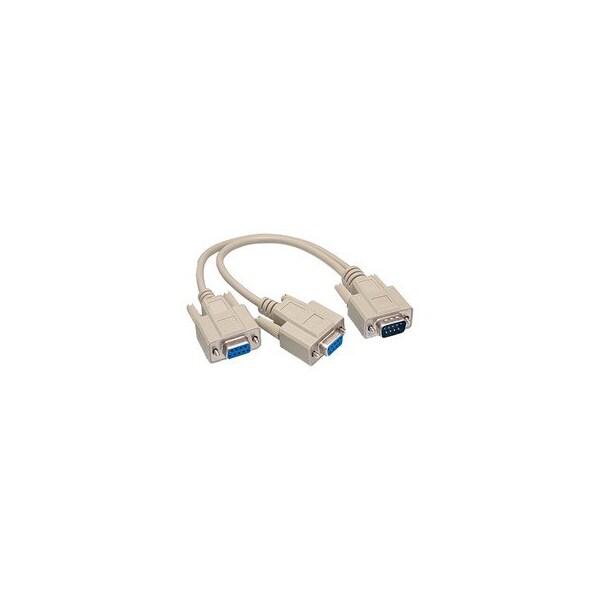 Cable Wholesale DB9 Serial Y adapter, DB9 Male to Dual DB9 Female, 12 inch 30D1-27212 - main